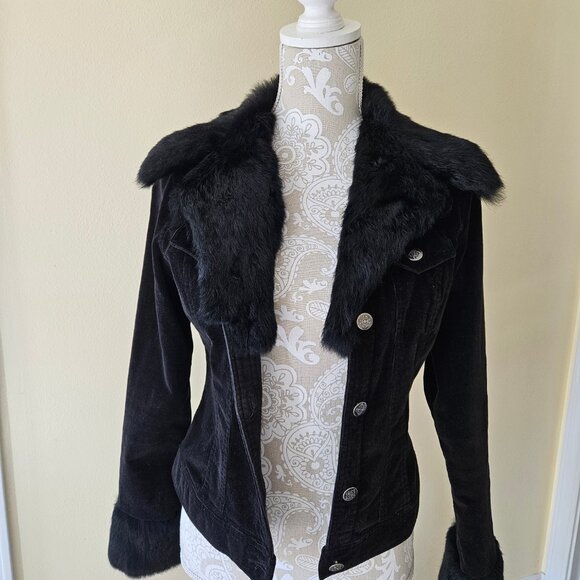 SB Jeans-NWOT Women's Black Rabbit Fur Corduroy Jacket size Small - Picture 5 of 9